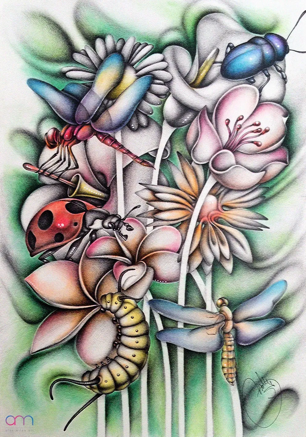 “Ikebana” - 35/50 cm; pastels + pencil on paper;