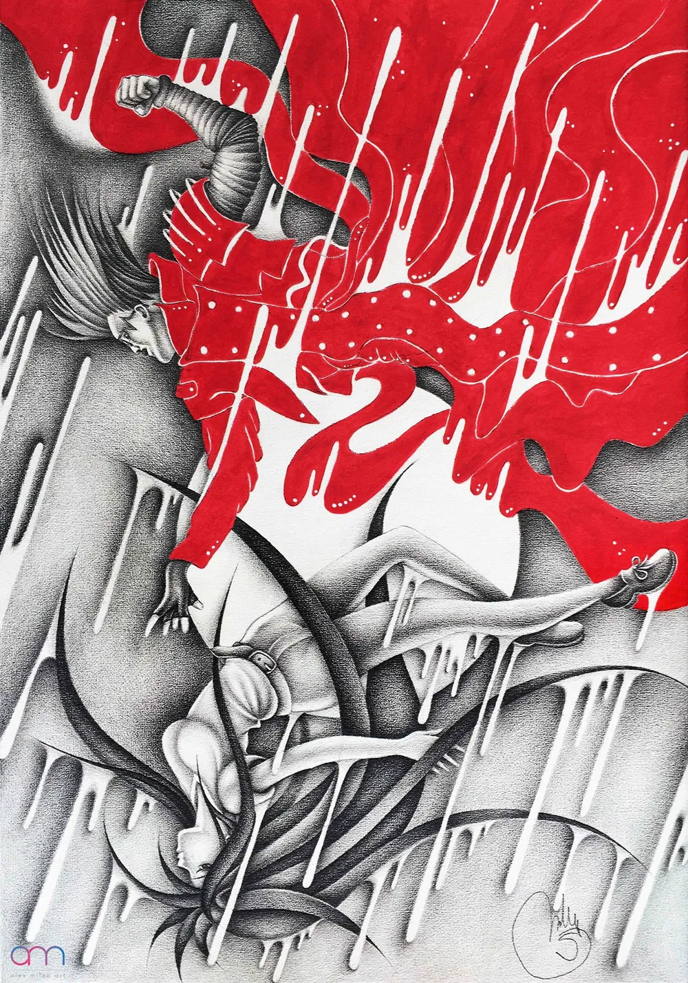 “Sacrifice - Trigun” - 35/50 cm; pencil + acrylic paint;