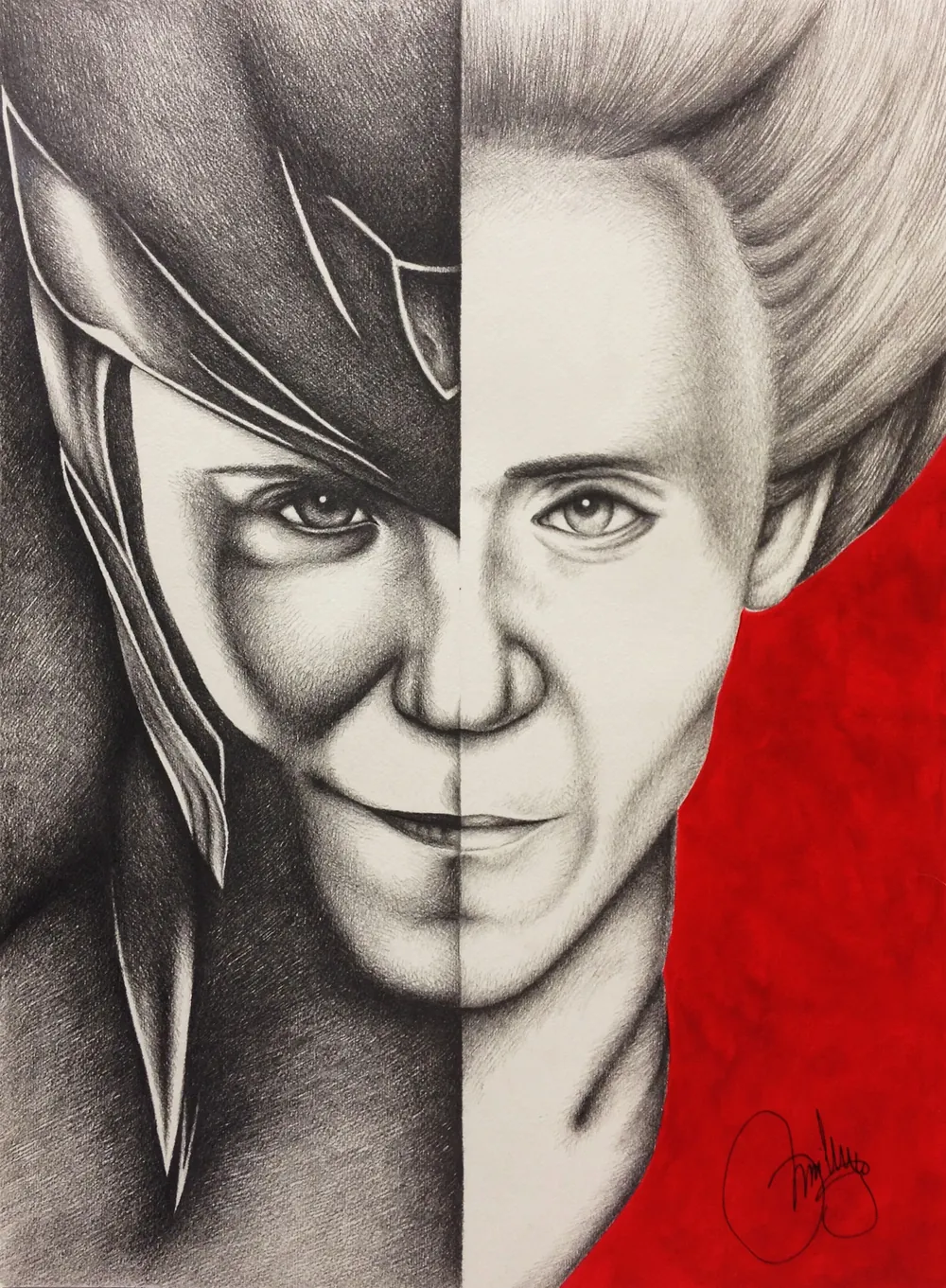 “Loki - Tom Hiddleston” - 35/50 cm; pencil + acrylic paint on paper;